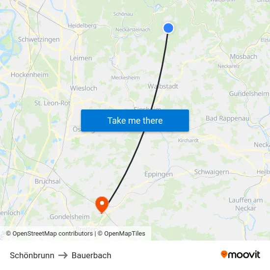 Schönbrunn to Bauerbach map