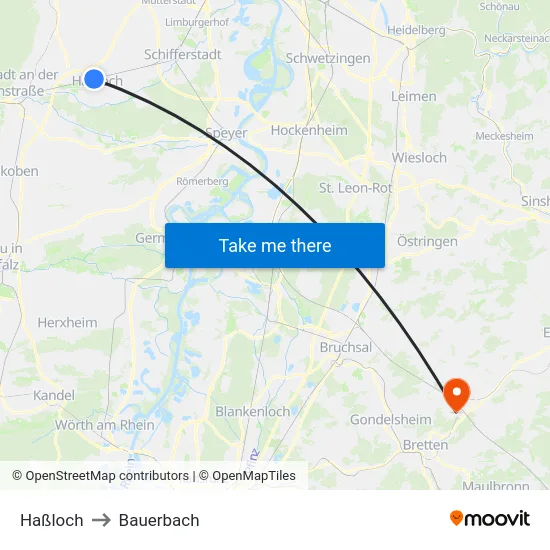 Haßloch to Bauerbach map