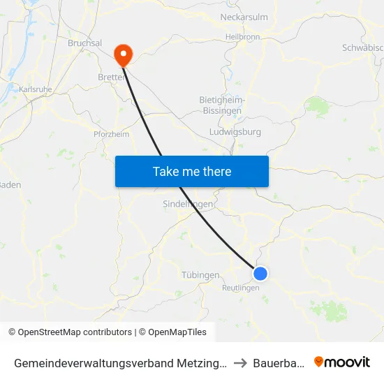 Gemeindeverwaltungsverband Metzingen to Bauerbach map