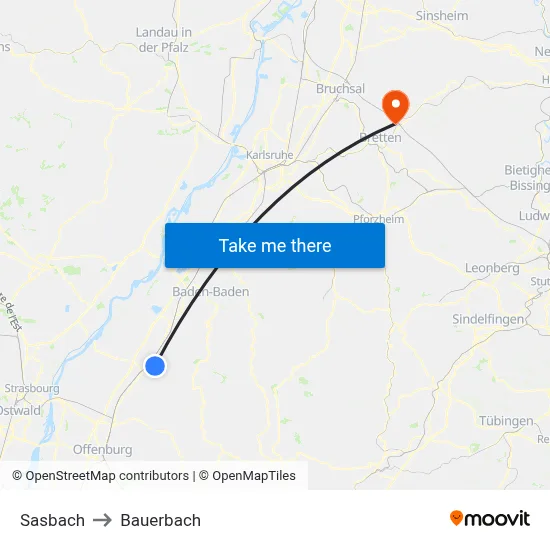 Sasbach to Bauerbach map