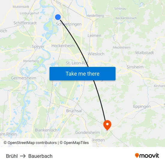 Brühl to Bauerbach map