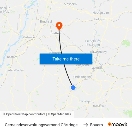 Gemeindeverwaltungsverband Gärtringen/Ehningen to Bauerbach map