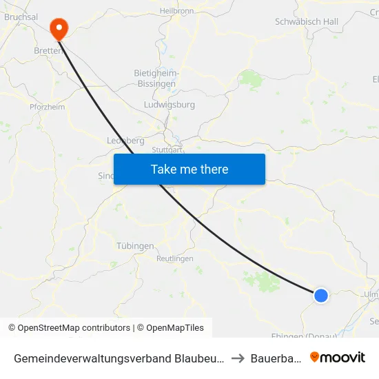 Gemeindeverwaltungsverband Blaubeuren to Bauerbach map