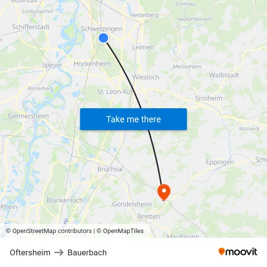 Oftersheim to Bauerbach map