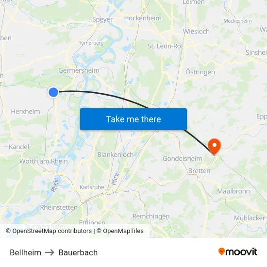 Bellheim to Bauerbach map
