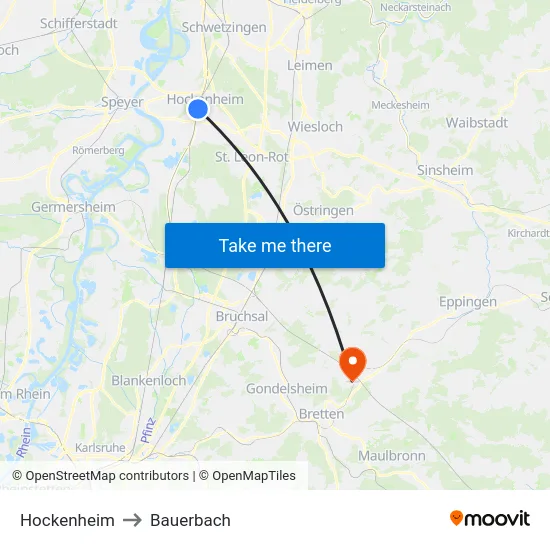 Hockenheim to Bauerbach map