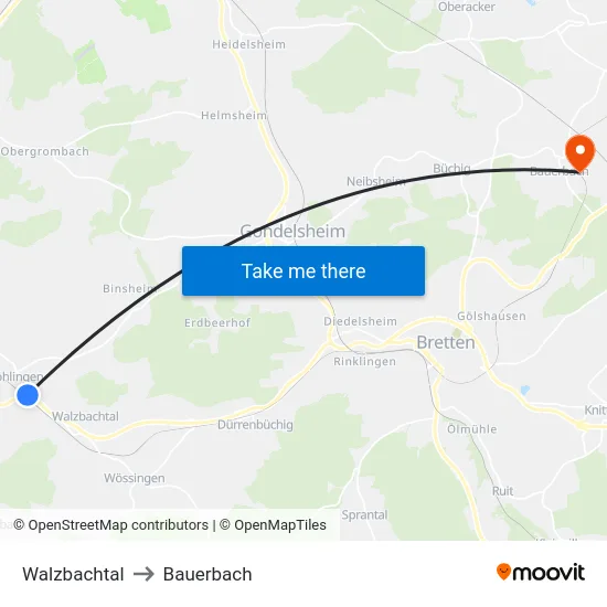 Walzbachtal to Bauerbach map