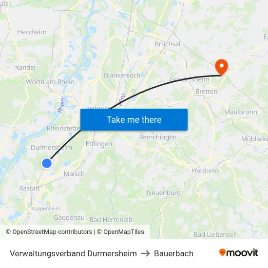 Verwaltungsverband Durmersheim to Bauerbach map