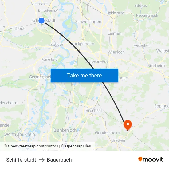 Schifferstadt to Bauerbach map