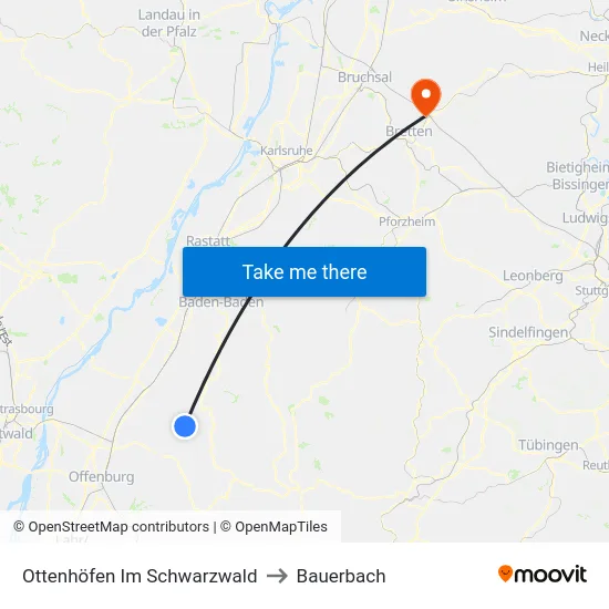 Ottenhöfen Im Schwarzwald to Bauerbach map