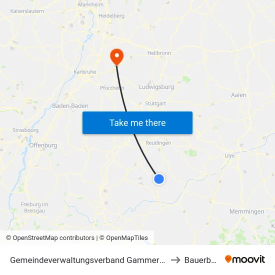 Gemeindeverwaltungsverband Gammertingen to Bauerbach map
