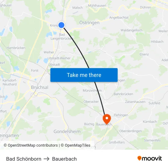 Bad Schönborn to Bauerbach map