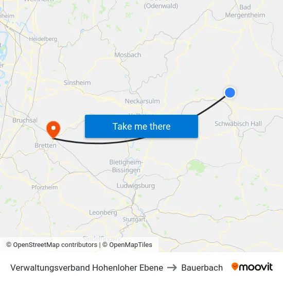 Verwaltungsverband Hohenloher Ebene to Bauerbach map