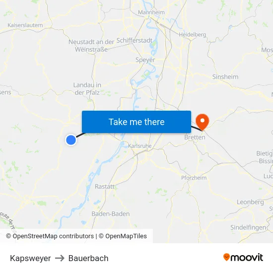 Kapsweyer to Bauerbach map