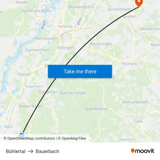 Bühlertal to Bauerbach map