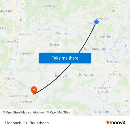 Mosbach to Bauerbach map