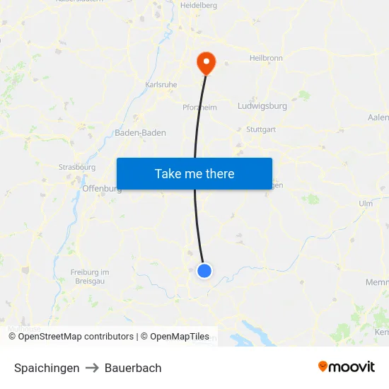 Spaichingen to Bauerbach map