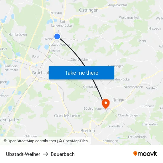 Ubstadt-Weiher to Bauerbach map