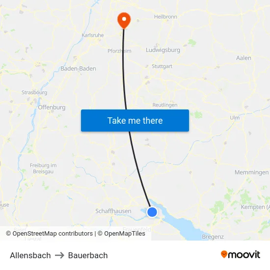 Allensbach to Bauerbach map