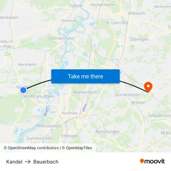 Kandel to Bauerbach map