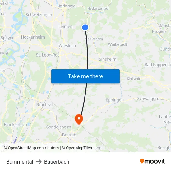 Bammental to Bauerbach map
