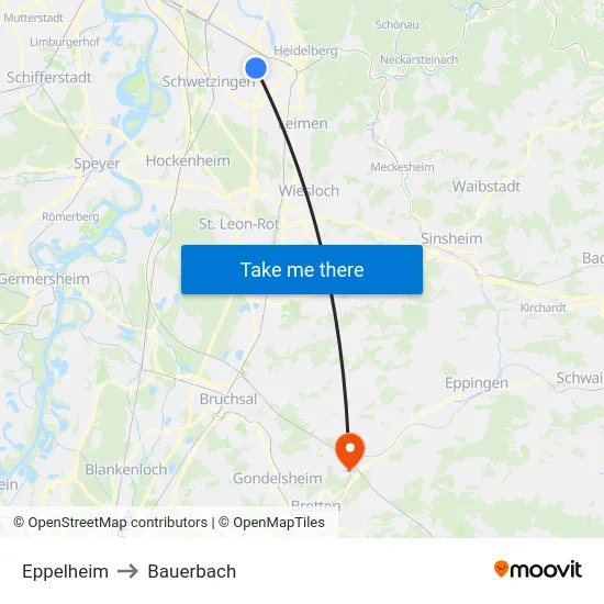 Eppelheim to Bauerbach map