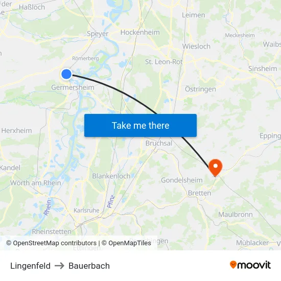 Lingenfeld to Bauerbach map