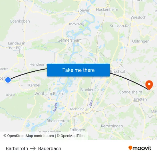 Barbelroth to Bauerbach map