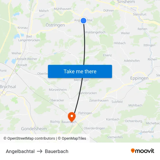 Angelbachtal to Bauerbach map