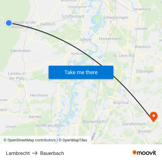 Lambrecht to Bauerbach map
