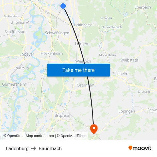 Ladenburg to Bauerbach map