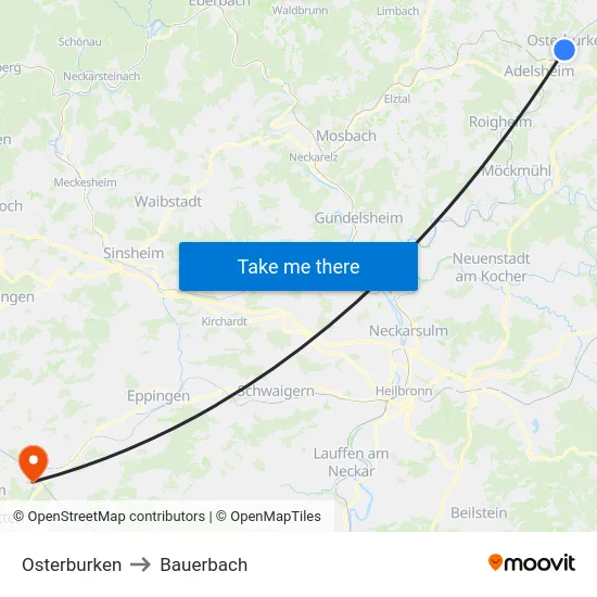 Osterburken to Bauerbach map