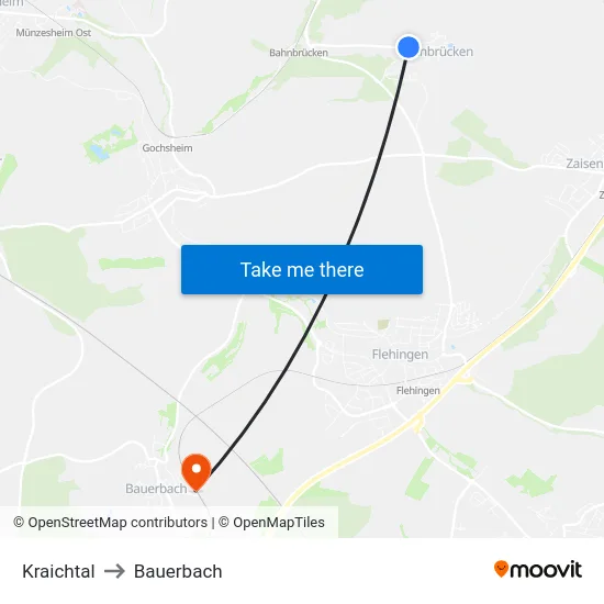 Kraichtal to Bauerbach map