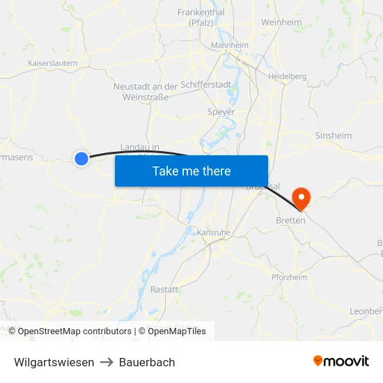 Wilgartswiesen to Bauerbach map