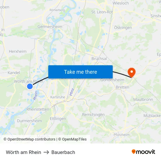 Wörth am Rhein to Bauerbach map