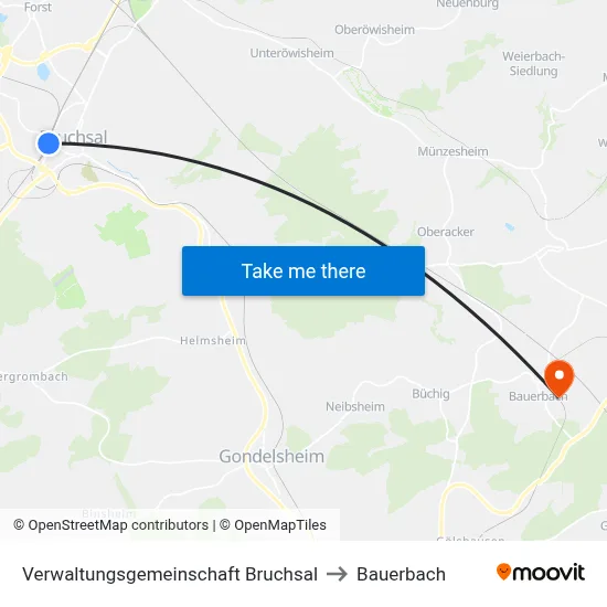 Verwaltungsgemeinschaft Bruchsal to Bauerbach map