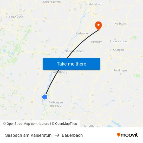 Sasbach am Kaiserstuhl to Bauerbach map