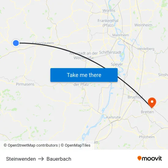 Steinwenden to Bauerbach map