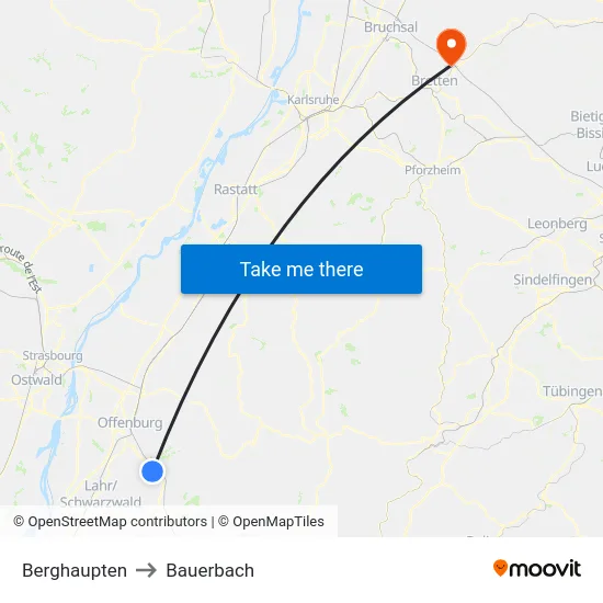 Berghaupten to Bauerbach map