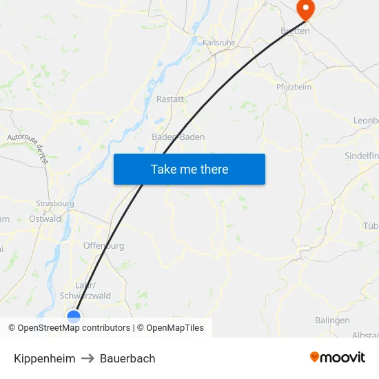 Kippenheim to Bauerbach map