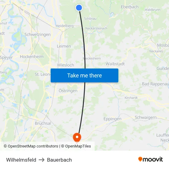 Wilhelmsfeld to Bauerbach map