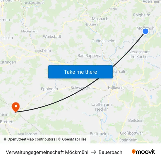 Verwaltungsgemeinschaft Möckmühl to Bauerbach map