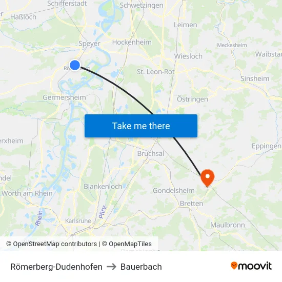 Römerberg-Dudenhofen to Bauerbach map
