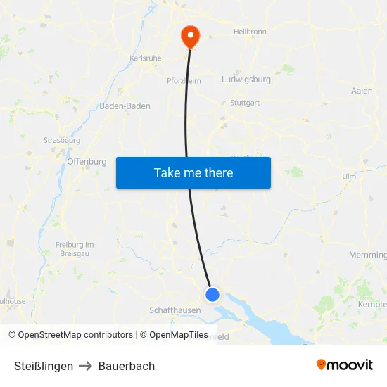 Steißlingen to Bauerbach map