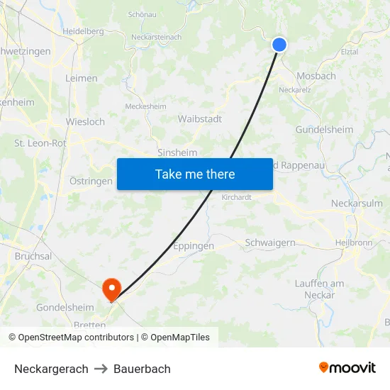 Neckargerach to Bauerbach map