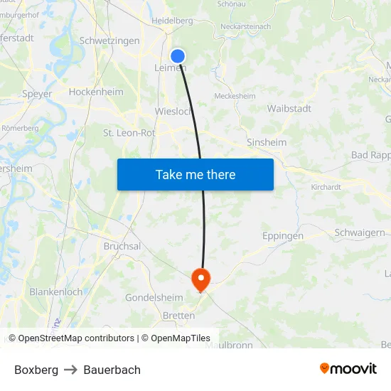 Boxberg to Bauerbach map