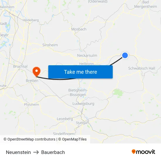 Neuenstein to Bauerbach map