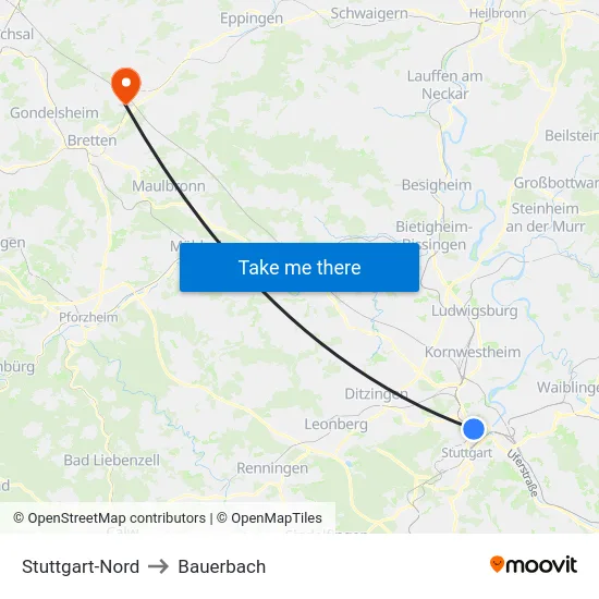 Stuttgart-Nord to Bauerbach map