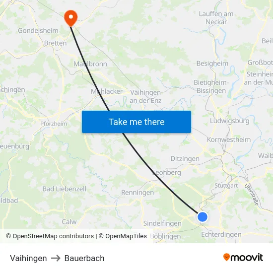 Vaihingen to Bauerbach map