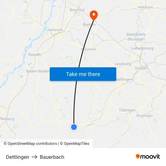 Dettlingen to Bauerbach map